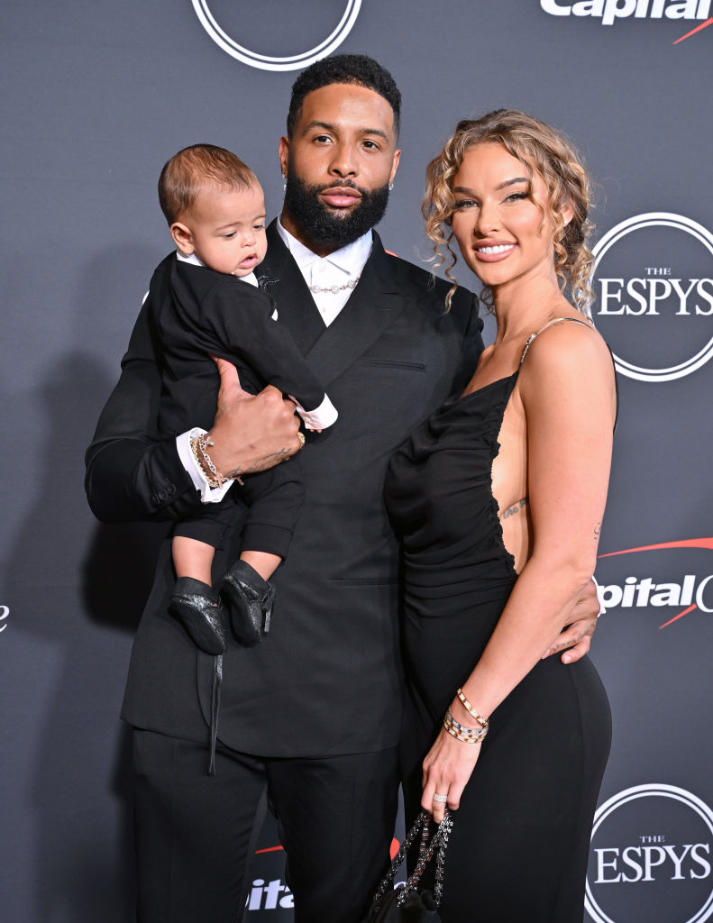 Odell Beckham Jr., girlfriend Lauren Wood, and baby Zydn on ESPY red carpet.