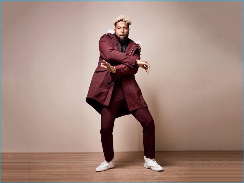 Odell Beckham Jr. shows off his best moves in a monochromatic fall ensemble from Rag & Bone.